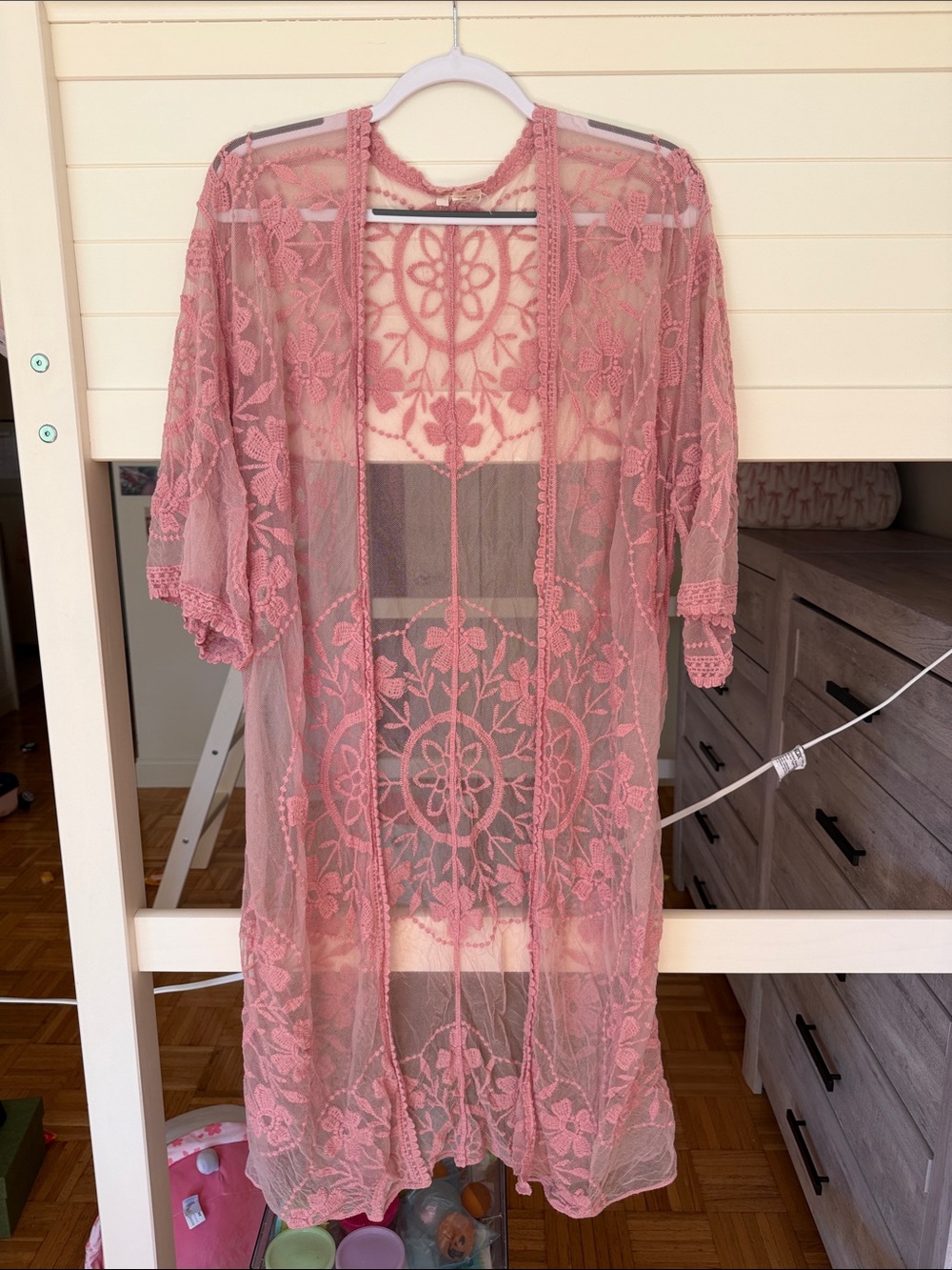 Sheer Lace Crochet Robe - Dusty Rose
